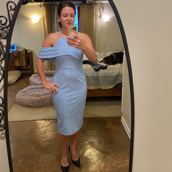 Light blue lace one shoulder midi dress - Picture 1 of 8
